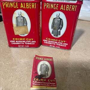 2 Vintage Prince Albert Crimp Cut Tobacco Pocket Can with Papers